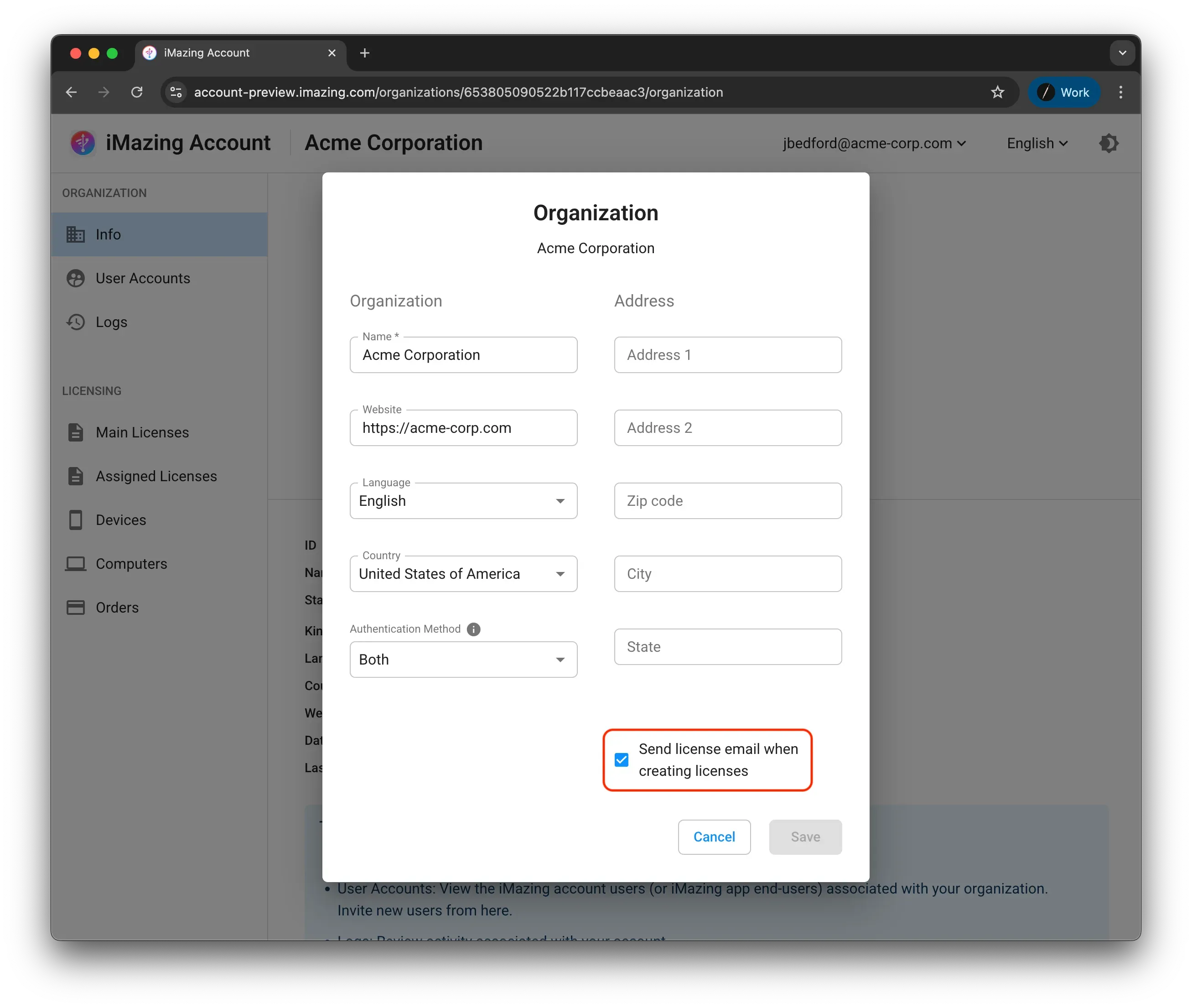 Add account button