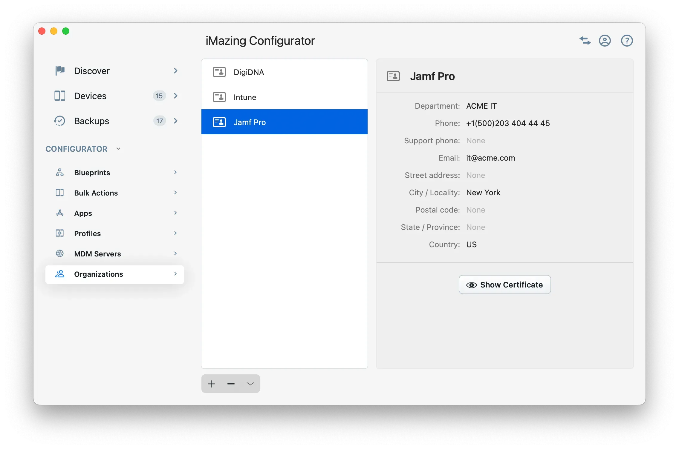 iMazing Configurator Organizations