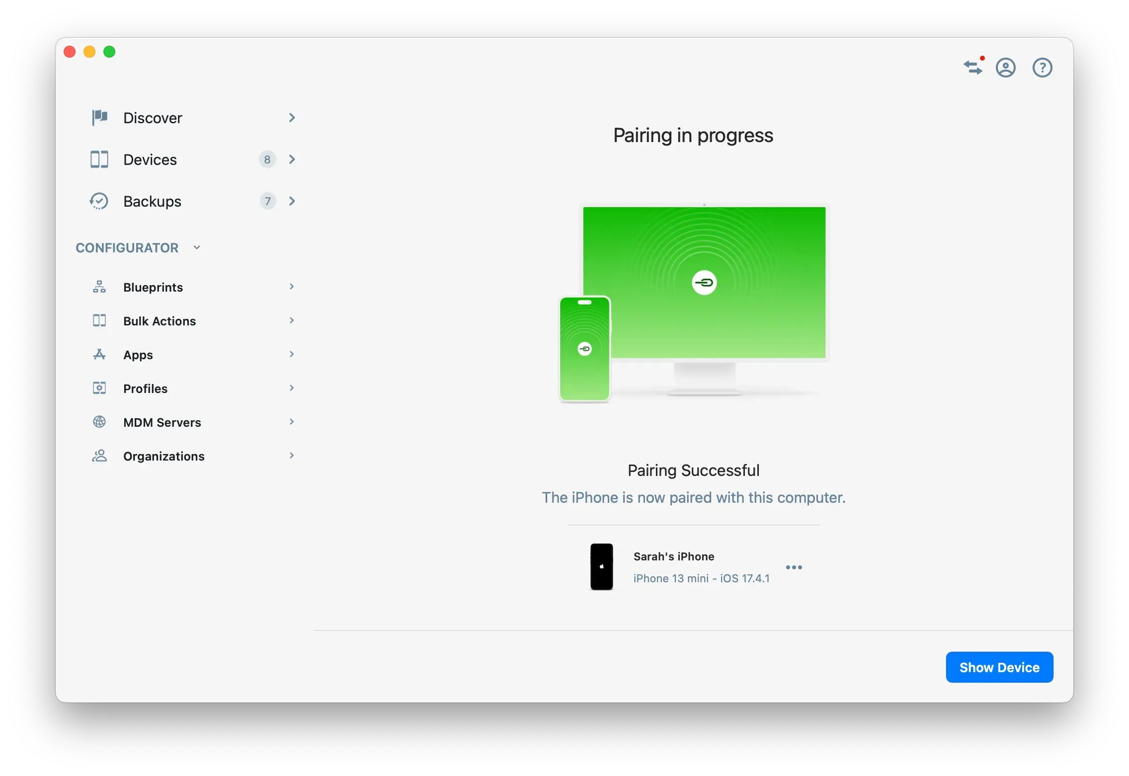 iMazing's Pairing is Successful Screen