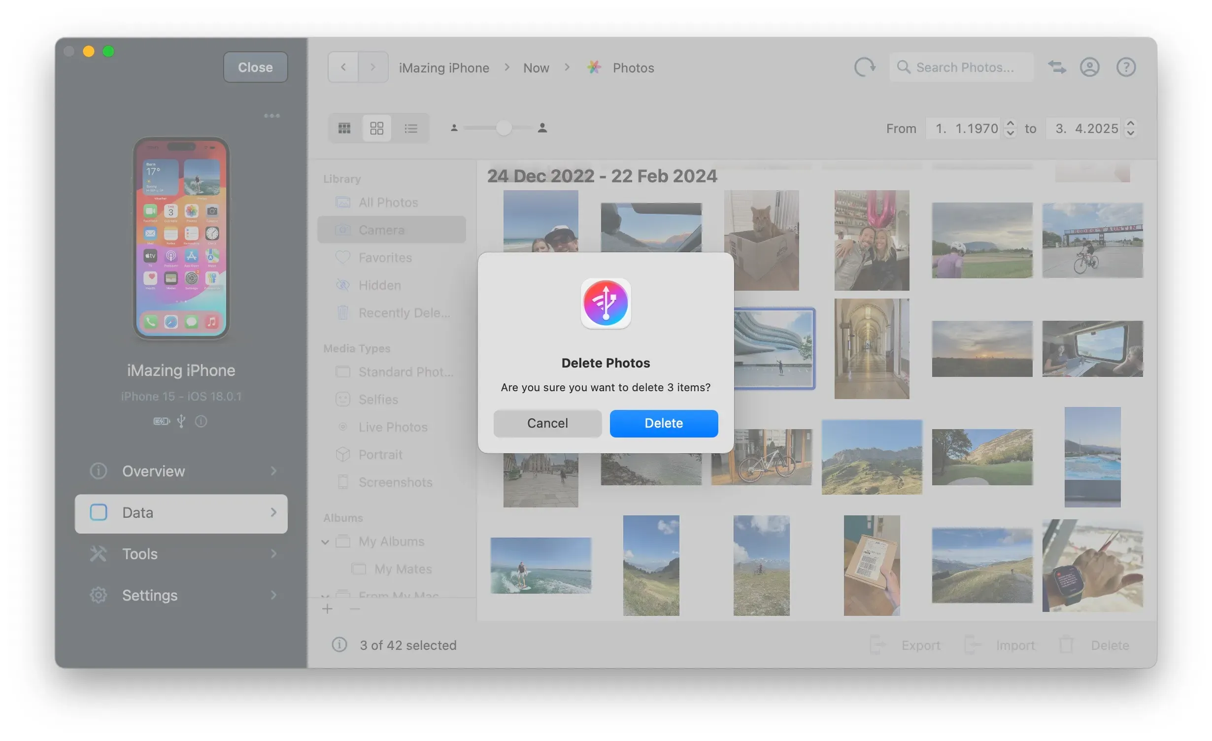 iMazing Photos, Delete Confirmation
