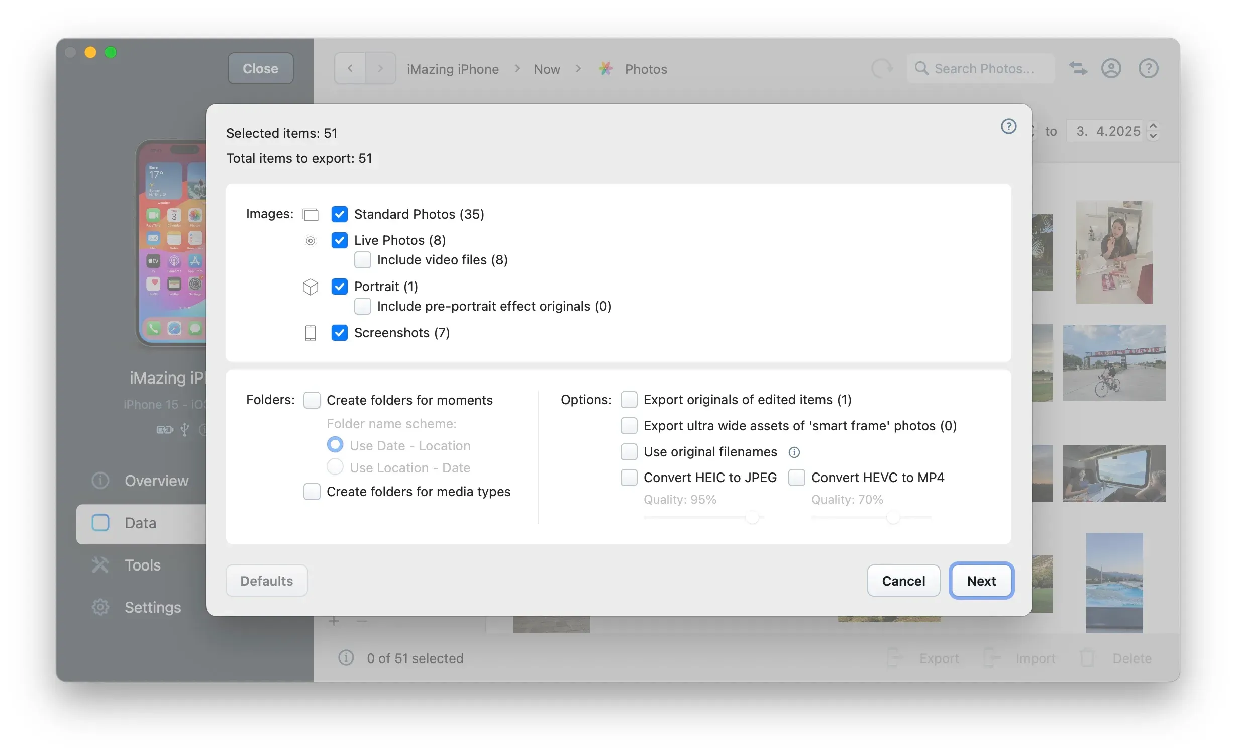 iMazing Photos, Export Options