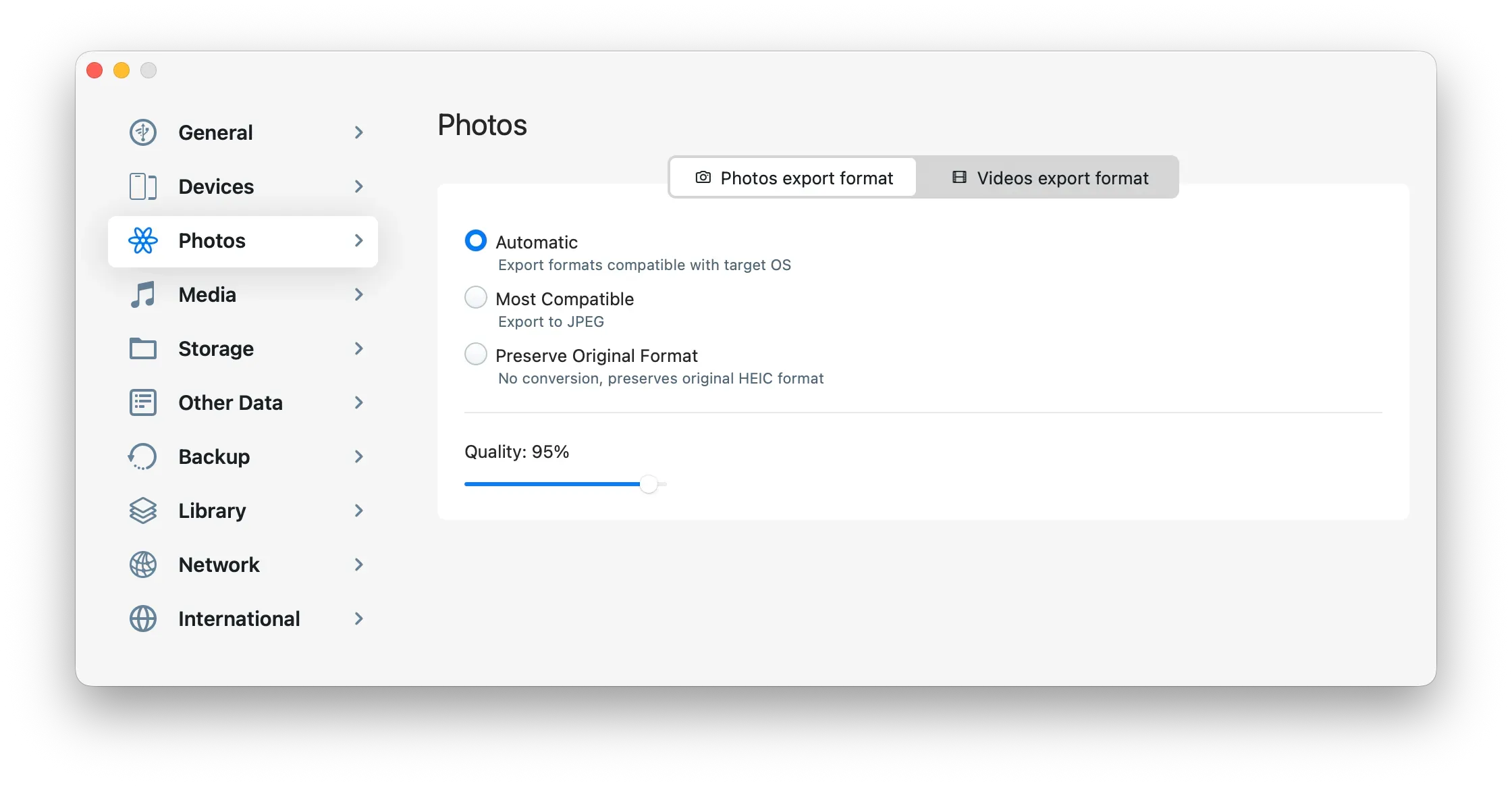 iMazing Preferences - Photos