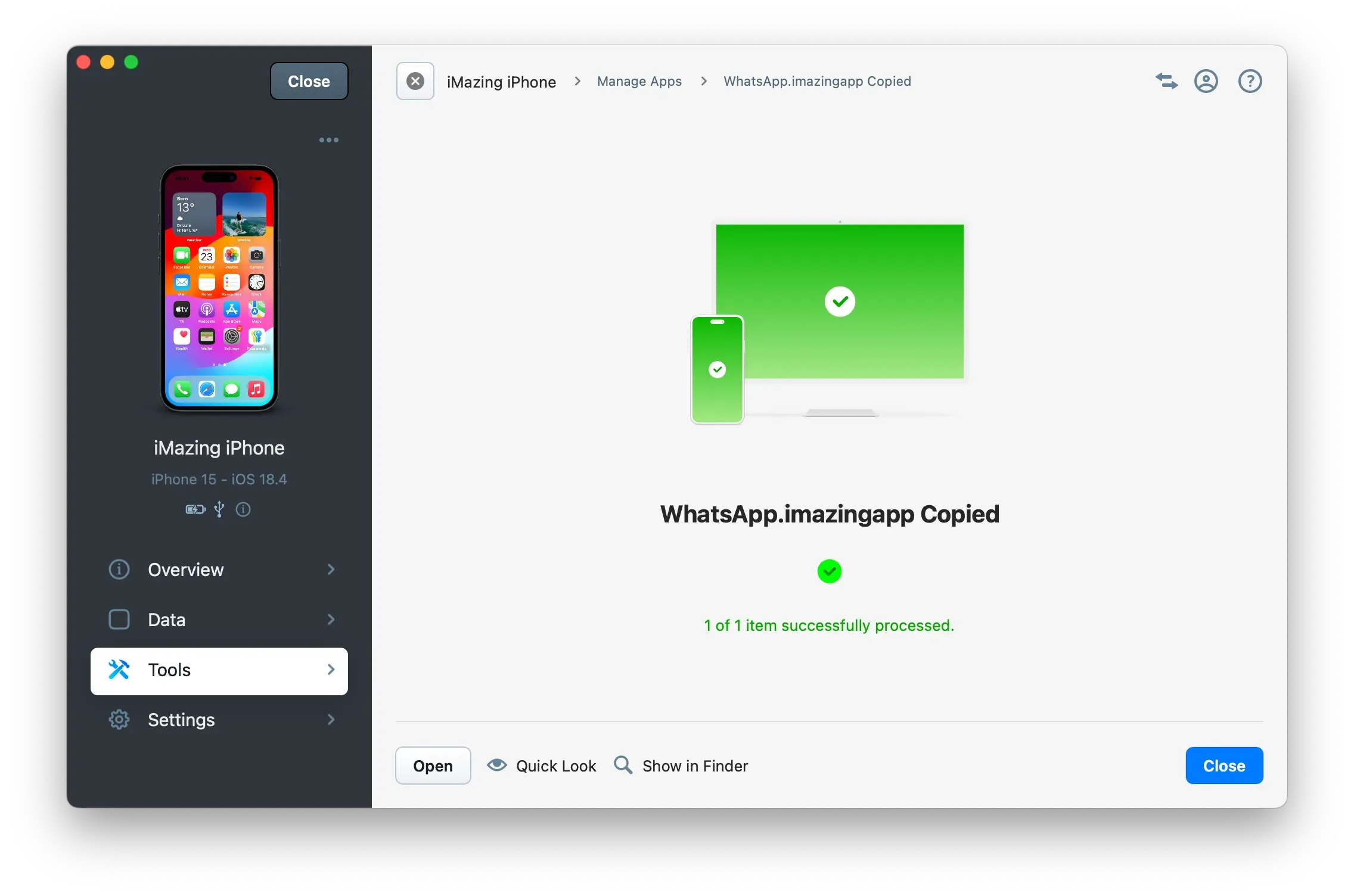 iMazing WhatsApp Data Copied