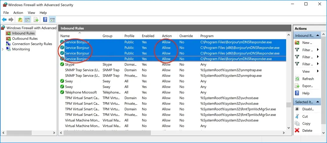Windows Firewall Advanced - Inbound Rules
